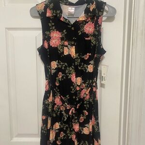 Floral Sleeveless Black Dress